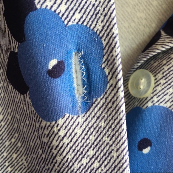 Vintage blue floral boxy buttoned womens short sleeve top blouse button 44 large - Picture 8 of 10